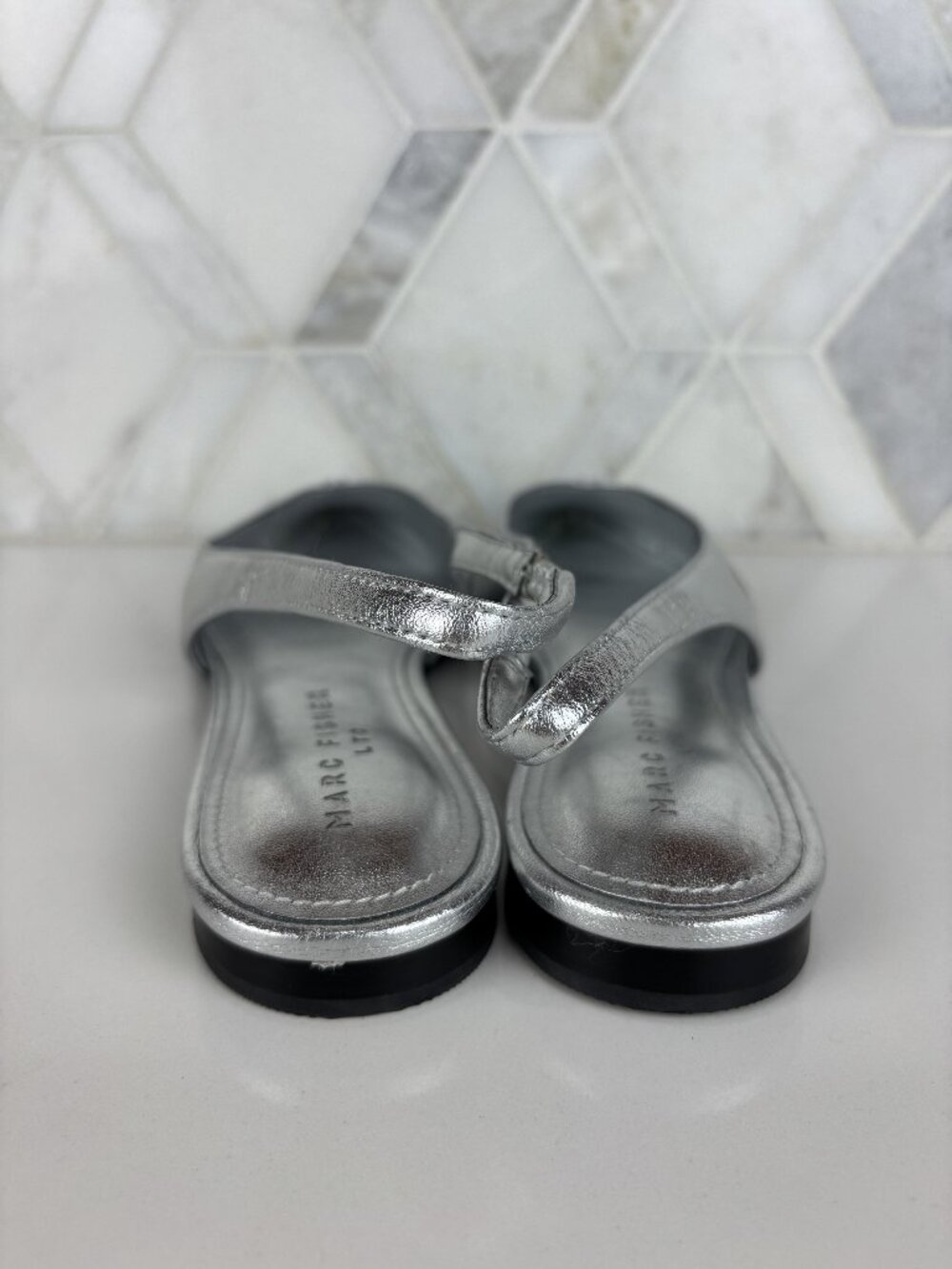 7.5M Marc Fisher Dalatee Silver Ruched Gathered Pointed Toe Slingback Flat Shoe - Picture 8 of 14